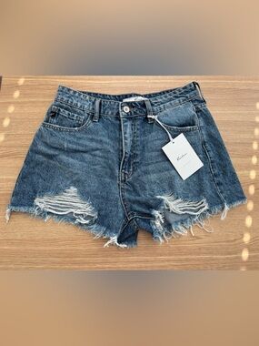 KanCan Distressed Denim Shorts Womens 26 Blue High Rise Frayed Cutoff Festival
